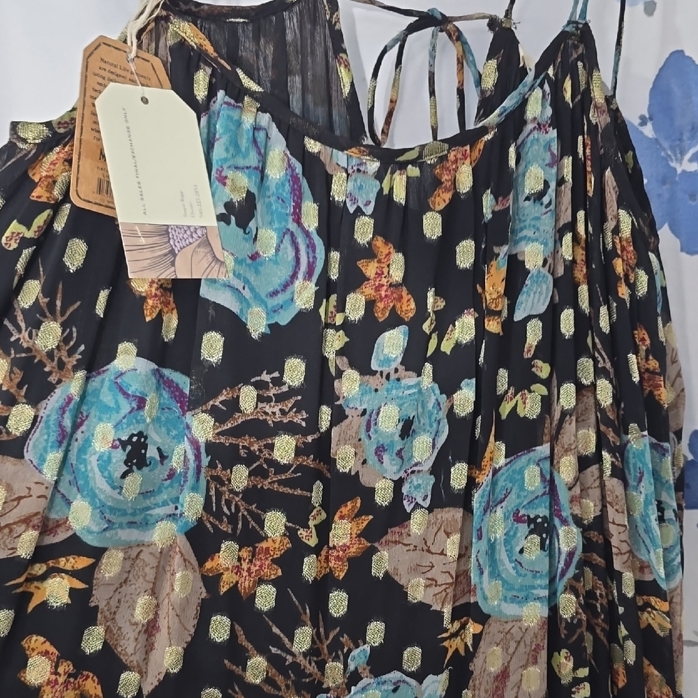 NATURAL LIFE Black Maxi Dress with Blue Floral Design - Picture 5 of 9
